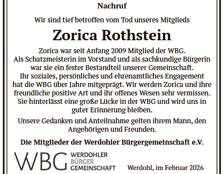 Nachruf Zorica Rothstein