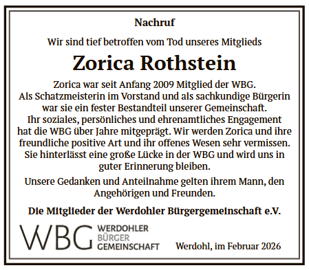 Nachruf Zorica Rothstein