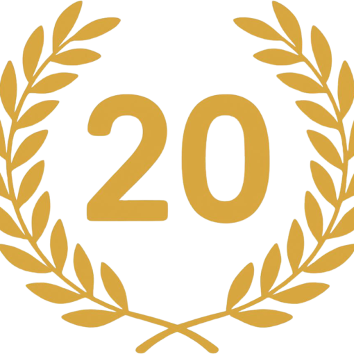 Bild zeigt einen Lorbeerkranz mit der Zahl 20.