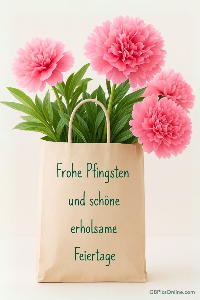 Ein bezauberndes Geschenk von frischen pinken Pfingstrosen, die aus einer stilvollen Tasche sprießen.
