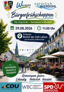 Bürgerfrühschoppen am 29.08.2026 ab 11.00 Uhr in der Freiheitstraße.